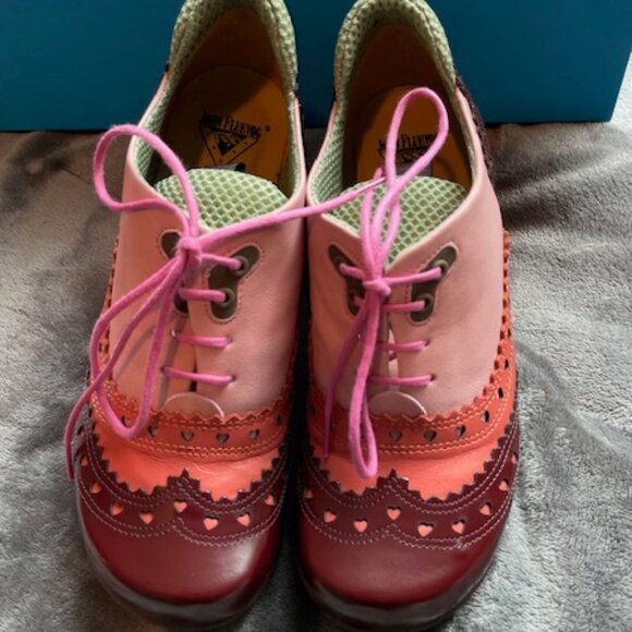 LAST PRICE John Fluevog KKBB Eli Brogue LaceUp Heels Brown Pink Like New Size 7 - Picture 4 of 13